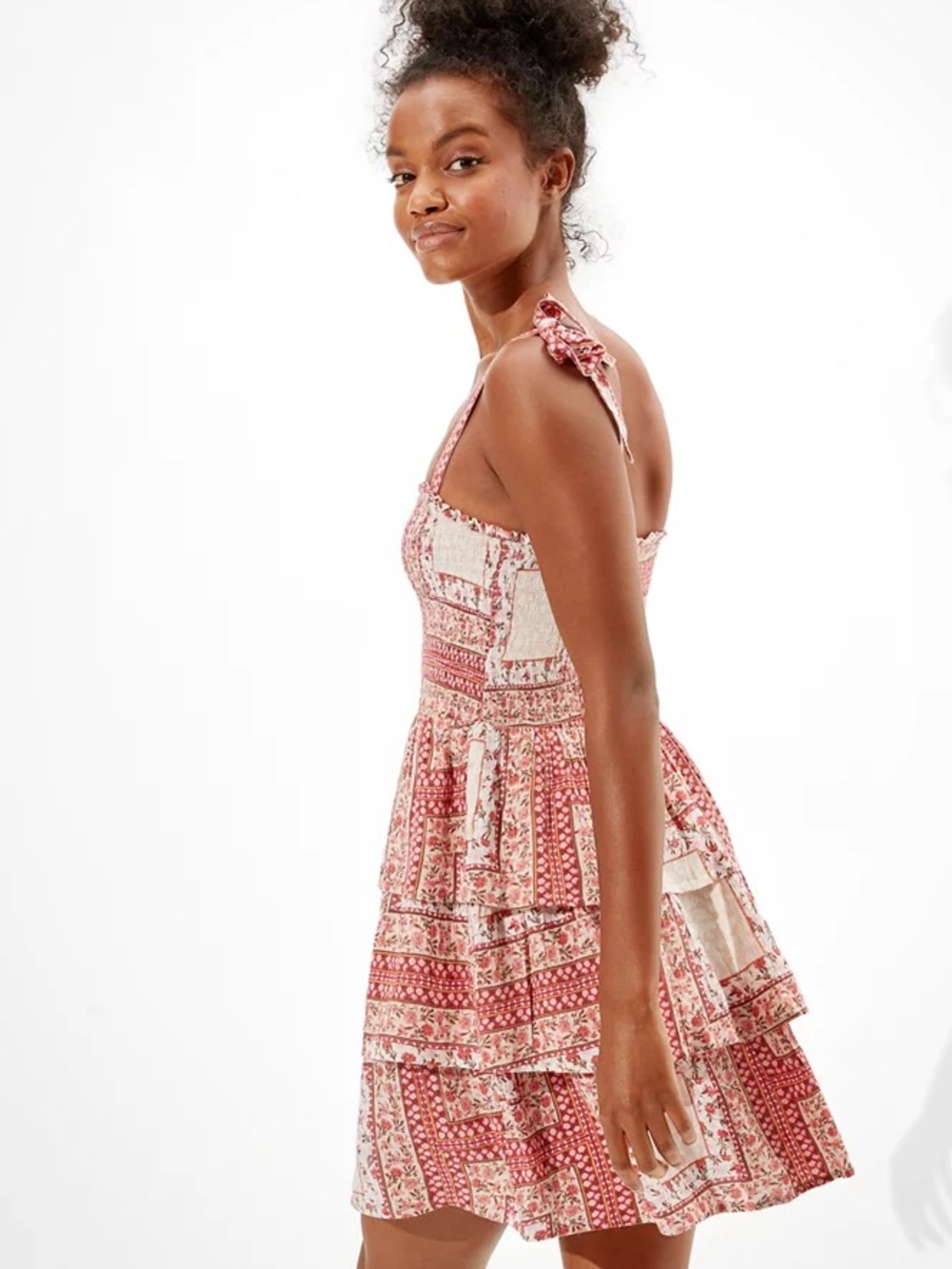 American Eagle printed smocked mini dress